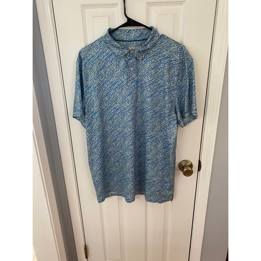 Amble Golf Polo Men Large Blue Abstract Topographic Print Short Sleeve Shirt